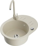 Mexen Kevin lavello in granito a 1 vasca con scolapiatti e rubinetto da cucina Telma, beige - 6517-69-670200-69