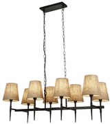 Lampadario Industrial-Nordico Gotico Acciaio Nero Tessuto 8 Luci E14