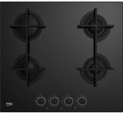 Beko - Piano cottura a gas HILG64225SB 60 cm, comandi frontali, griglie in ghisa semi-continue, 4 bruciatori, Cristallo nero. Colore del prodotto: