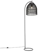 Lampada da terra rustica nera con rattan - Sam