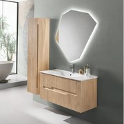 Mobile sospeso bagno 100 cm Rovere Chiaro con lavabo e specchio LED - RIGHE