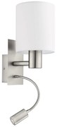 Applique Moderna Pasteri Acciaio Nichel Satinato Stoffa Bianco 1 Luce E27 Ip20