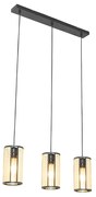 Lampada a sospensione orientale nera con rattan 3 luci oblunga - Akira
