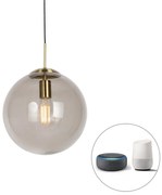 Lampada a sospensione intelligente in ottone con vetro fumé 30 cm incluso Wifi ST64 - Sfera