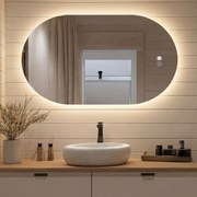 Specchio da bagno illuminato80x50\100x70\120x70\50x80\70x100\70x120, bicolore, interruttore touch, tappetino riscaldante