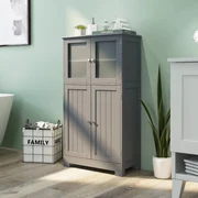 Costway Mobile bagno salvaspazio con cassetto e anta a persiana, Mobiletto  multiuso da terra con ripiano regolabile Grigio