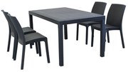CALIGOLA - set tavolo in resina effetto rattan cm 150 x 90 x 74 h con 4 sedie Alma