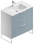 Mobile sottolavabo e lavabo Quadra per vasca centrale bianco-cielo in mdf L 80 x H 93 x P 46 cm 3 cassetti
