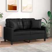 Divano a 2 posti con cuscini nero 120 cm in similpelle