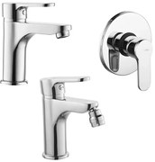 Set miscelatori lavabo bidet e doccia incasso cromati Paco con scarico