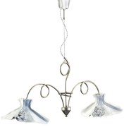 Lampadario Classico Lecco Metallo E Ceramica Argento Decorato 2 Luci E27