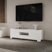 Porta TV a 3 ante ROJAS Bianco Lucido con inserto in vetro Fumč 130x40 cm