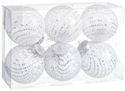 Palle di Natale Bianco Argentato Plastica Tessuto Paillettes 8 x 8 x 8 cm (6 Unità)