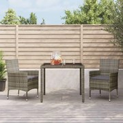 Set da pranzo da giardino 3 pz con cuscini in polyrattan grigio