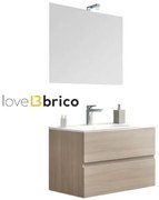 Mobile da bagno sospeso 80 cm con lavabo, specchio e led rovere fumo