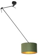 Lampada a sospensione paralume in velluto verde / oro 35cm - BLITZ I zwart