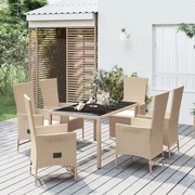Set da pranzo da giardino 7 pz con cuscini beige in polyrattan