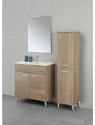 Mobile Bagno A Terra "Greta" Da 80 Cm Composto Da Due Ante Lavabo E Specchio Con Lampada Led Finitura Rovere Tropea