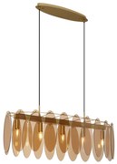 Lampada a sospensione Art Déco oro con vetro ambrato ovale 5 luci - Mochan