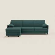Primula divano letto angolare con materasso H18 cm - penisola contenitore in tessuto smacchiabile T05 verde