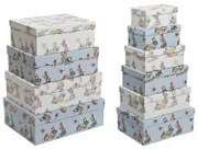 Set di Scatole per Sistemare Impilabili DKD Home Decor Azzurro Bianco Fiori Cartone (43,5 x 33,5 x 15,5 cm)