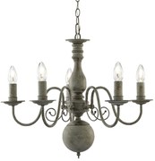 Lampadario Contemporaneo Greythorne Acciaio Grigio 5 Luci E14