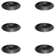 Set di 6 faretti da incasso moderni neri GU10 rotondi senza bordi - Oneon Honey