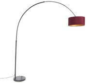 Lampada ad arco con paralume in velluto nero rosso con oro 50 cm - XXL