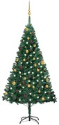 Albero di Natale Preilluminato con Palline Verde, Albero di Natale Preilluminato con Palline Verde 180 cm PVC