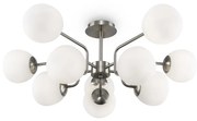 Lampadario Sospensione Erich Metallo Nichel 10 Luci E Diffusori Bianchi