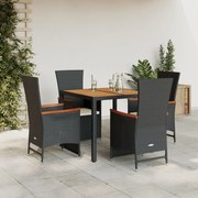 Set da pranzo da giardino 5 pz nero con cuscini in polyrattan