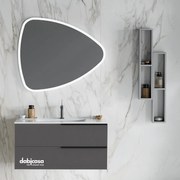 Mobile Bagno Sospeso "Oikos" Da 100 Cm Composto Da Due Cassetti Lavabo E Specchio Finitura Lino