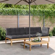 Set divano pallet giardino 3pz con cuscini massello acacia
