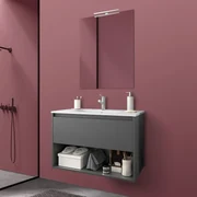 Specchio contenitore bagno 100 cm bianco opaco 3 ante ripiani in vetro - Way