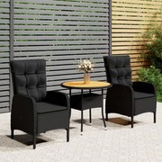 Set da bistrot per giardino 3 pz in polyrattan nero