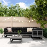 Set salotto da giardino 6 pz grigio in legno massello di pino