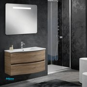 Mobile Bagno Sospeso "Vesuvio" Da 90 Cm Con Due Cassetti Lavabo E Specchio C/Barra Led