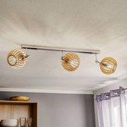 Argon Plafoniere Paz  sfere con lamelle in legno cromate, a 3 luci.