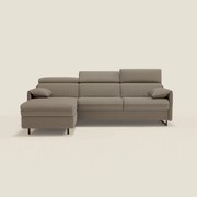 Violetta Divano Letto Angolare con Penisola contenitore, Poggiatesta e Materasso Alto H18 in tessuto impermeabile T13 tortora