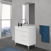 Mobile bagno a terra da 80 cm linea Way bianco lucido con specchio e lavabo