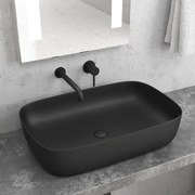 Kamalu - lavabo da appoggio colore nero opaco design rettangolare arrotondato | 60cm mil-ln