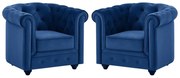 Lotto di 2 poltrone CHESTERFIELD in velluto Blu notte