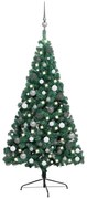 Albero di Natale a Metà Preilluminato con Palline, Albero di Natale a Metà Preilluminato con Palline Verde 240 cm