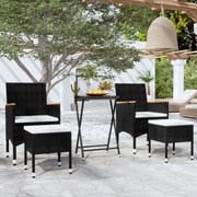 Set da bistrot per giardino 5pz polyrattan vetro temperato nero