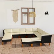 Set divani da giardino 12 pz con cuscini in polyrattan nero