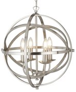 Lampadario Industrial-Nordico Orbita Acciaio Argento 4 Luci E14