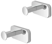 Set 2 appendini portasciugamani in acciaio inox cromo con doppio fissaggio Cubik