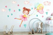 Adesivo per muro per bambini con disegno di bambina con palloncini 60 x 120 cm