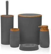 Set bagno da appoggio Blob in plastica liscia grigia con dettagli effetto legno