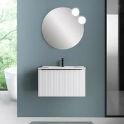 Mobile bagno sospeso 70 cm bianco opaco cannettato con cassetto, specchio e lavabo Nara